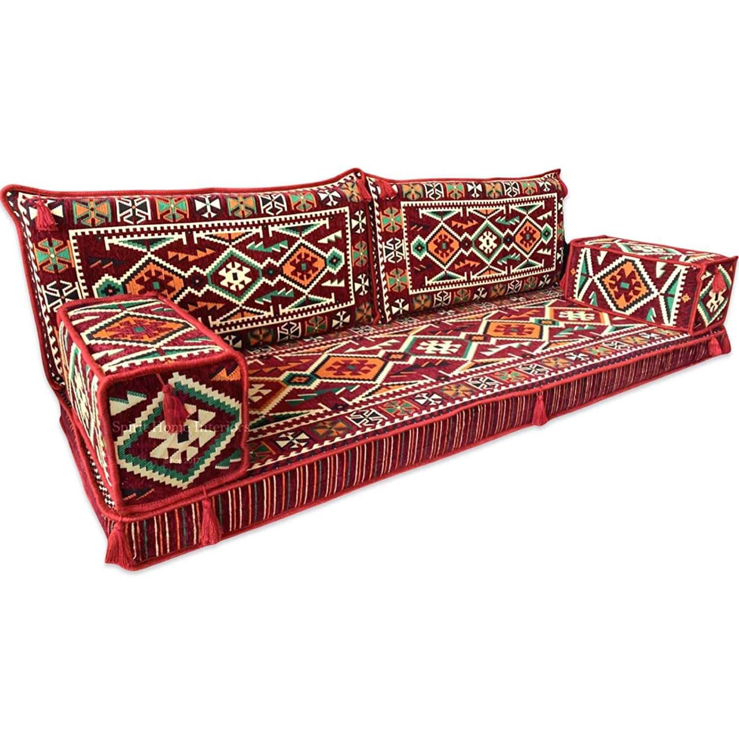 Anatolia Burgundy Three Seater Majlis Floor Sofa Couch