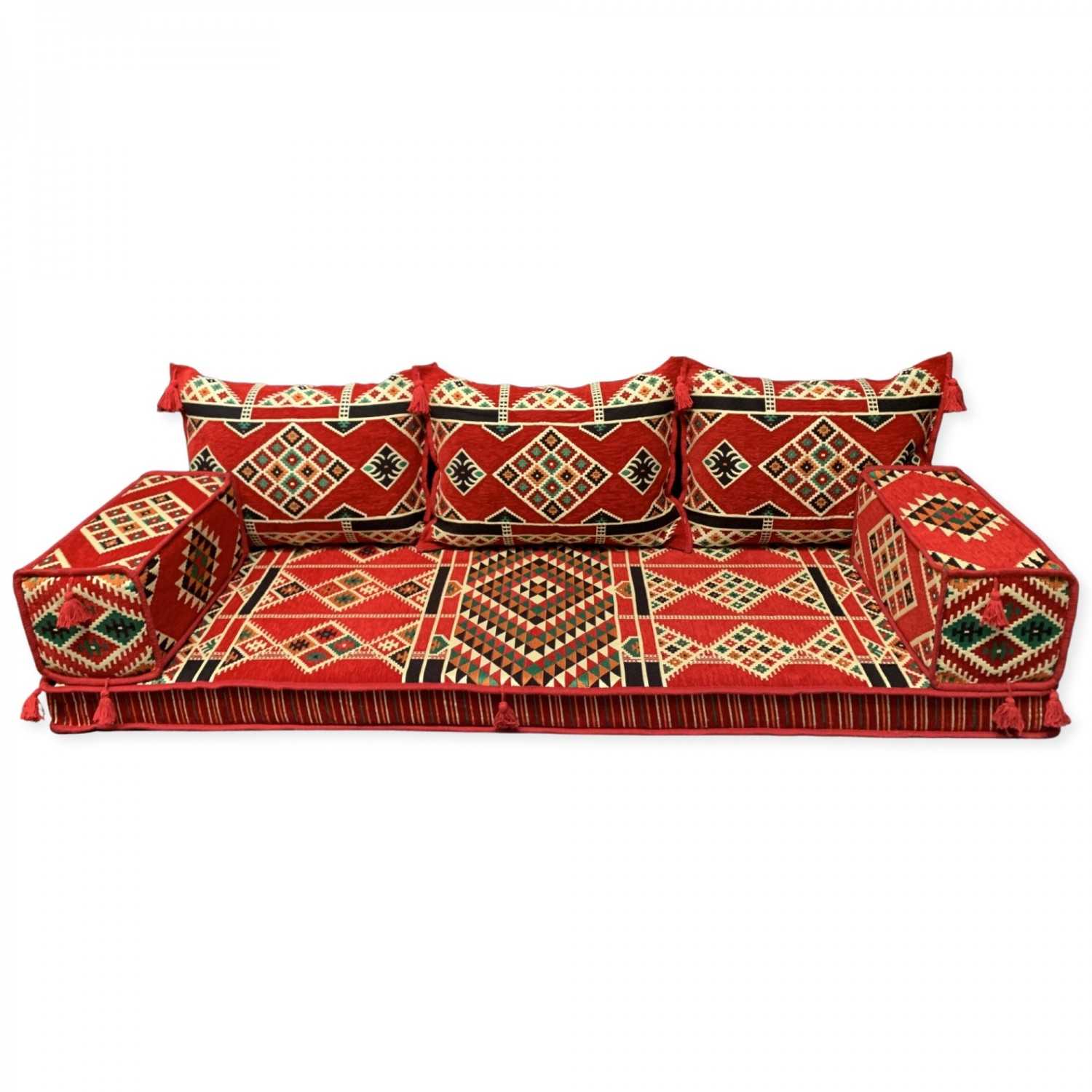 KILIM-1 Red Three Seater Majlis Floor Sofa Set