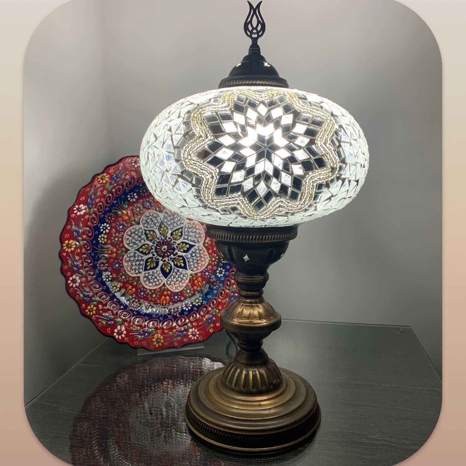 Large Star White Mosaic Glass Table Lamp