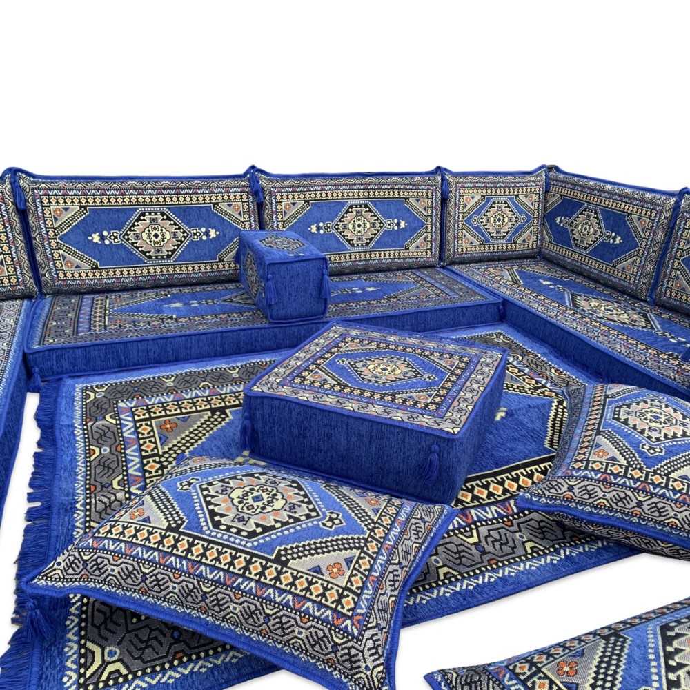 PALACE Royal Blue 19-Piece Modular U-Shaped Floor Sofa Set