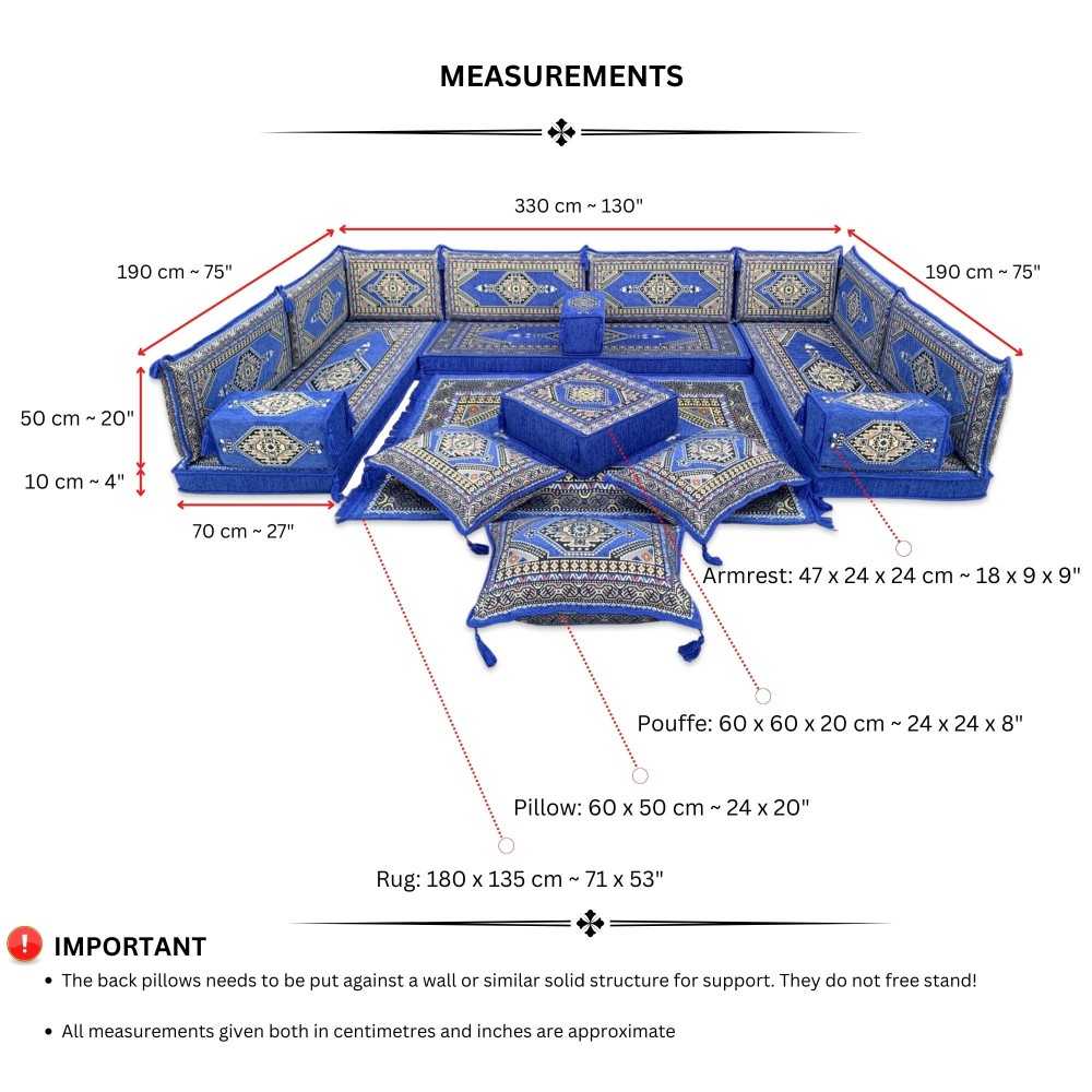 PALACE Royal Blue 19-Piece Modular U-Shaped Floor Sofa Set