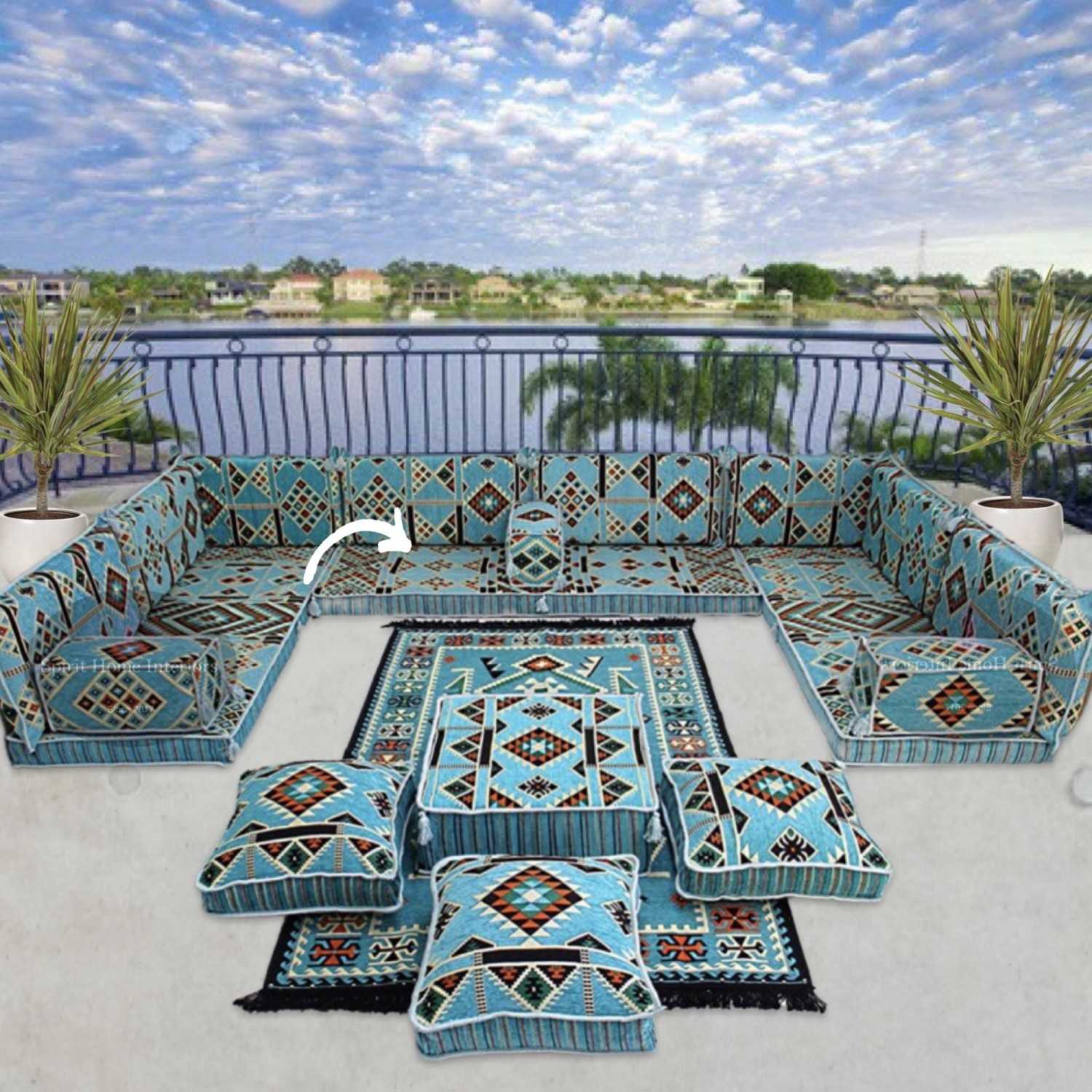 KILIM Nine Seater Modular U-Shaped Floor Sofa Set