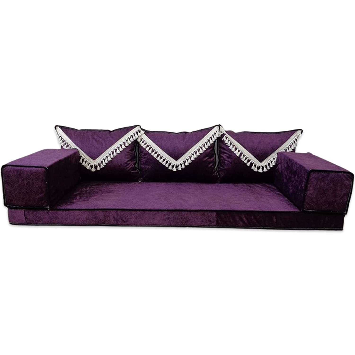 ELEGANT Purple Tassel Three Seater Majlis Floor Sofa Set