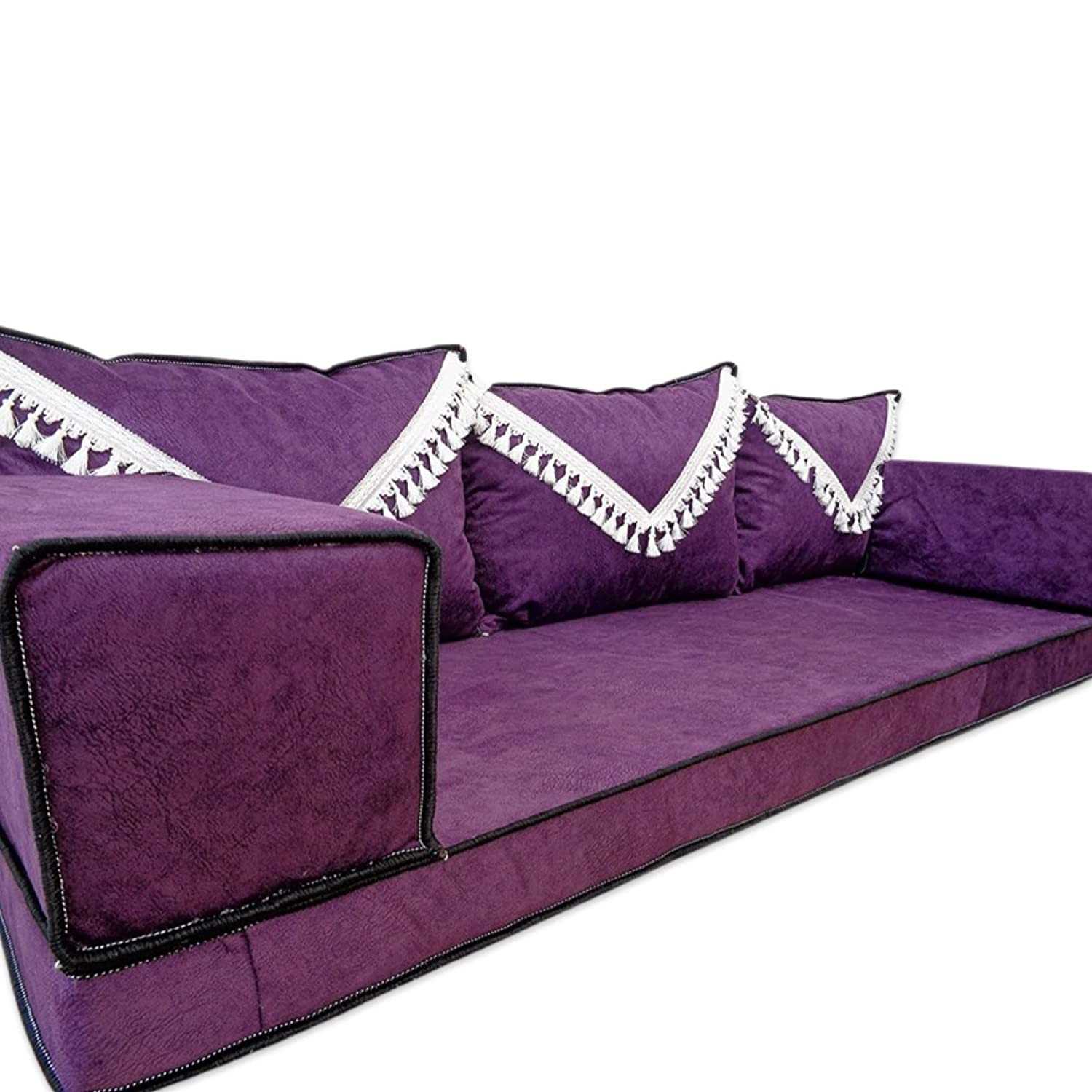 ELEGANT Purple Tassel Three Seater Majlis Floor Sofa Set