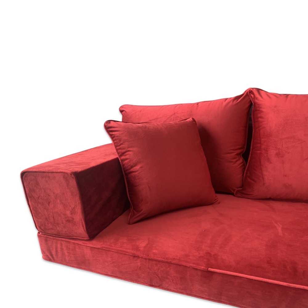 PLUSH Venetian Red Velvet Three Seater Floor Sofa Set