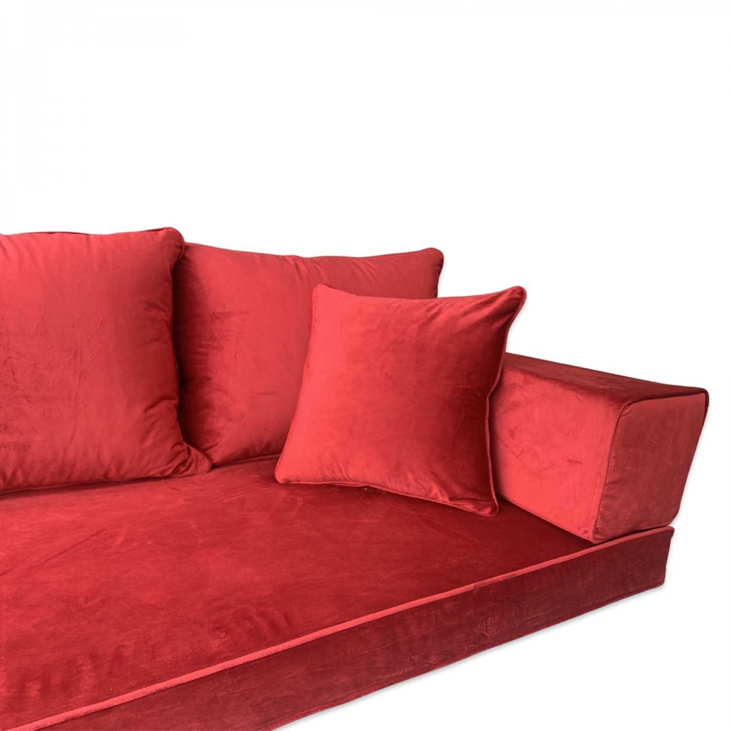 PLUSH Venetian Red Velvet Three Seater Floor Sofa Set