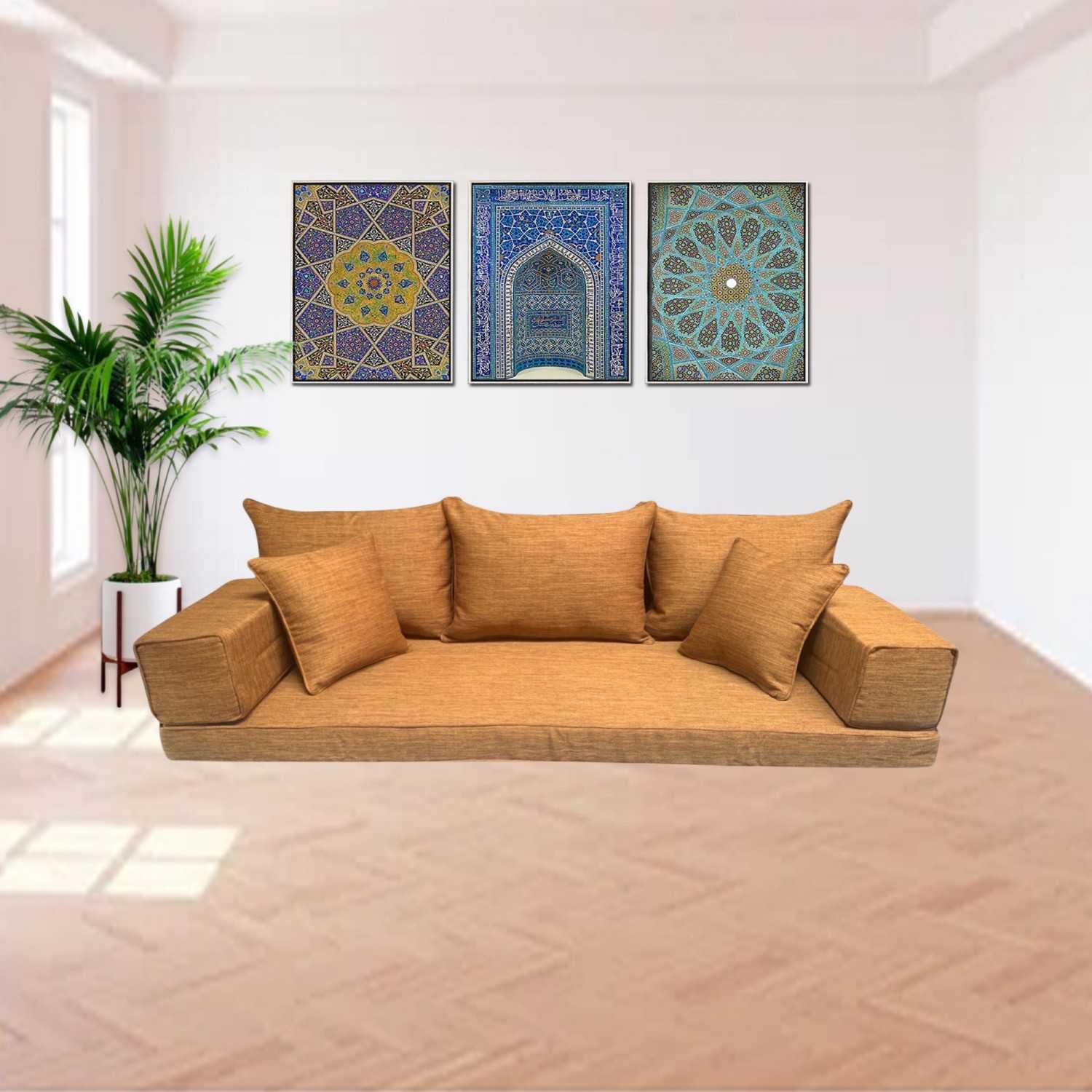 Linen fabric floor sofa set Arabic majlis floor seating Bohemian