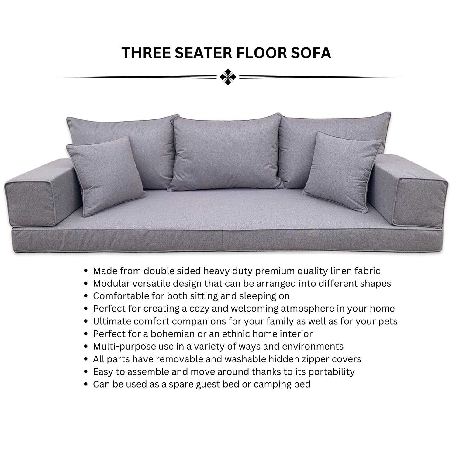 Three Seater Linen Floor Sofa Set