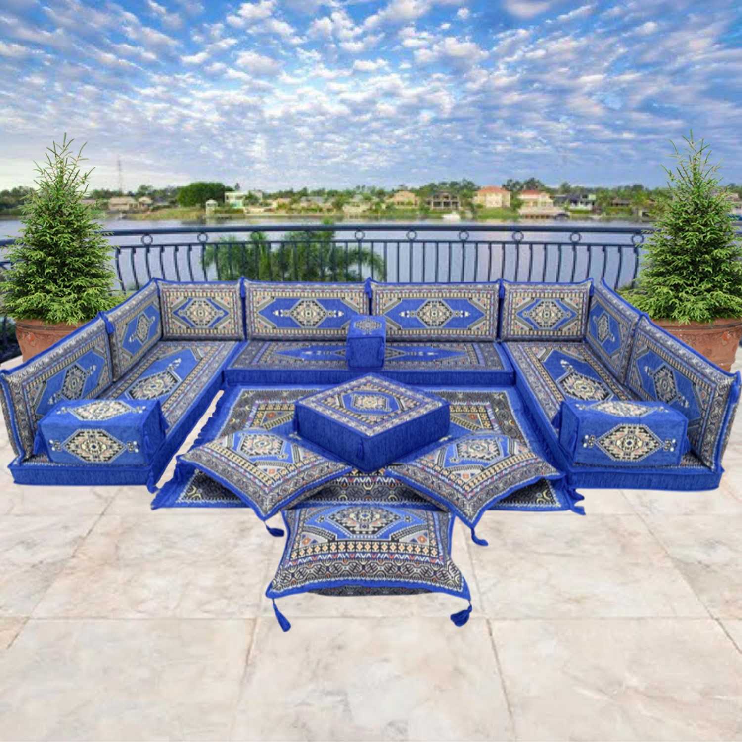PALACE Royal Blue 19-Piece Modular U-Shaped Floor Sofa Set