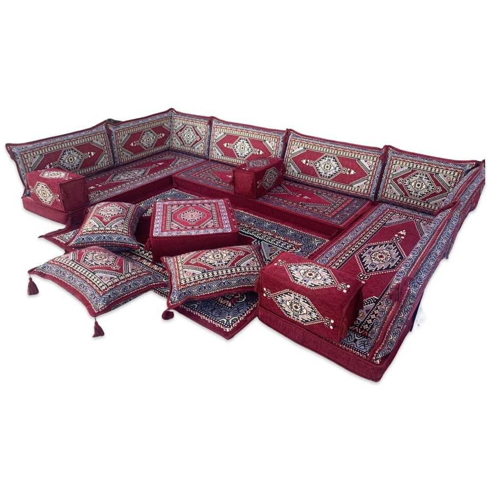 PALACE Burgundy 19-Piece Modular U-Shaped Floor Sofa Set