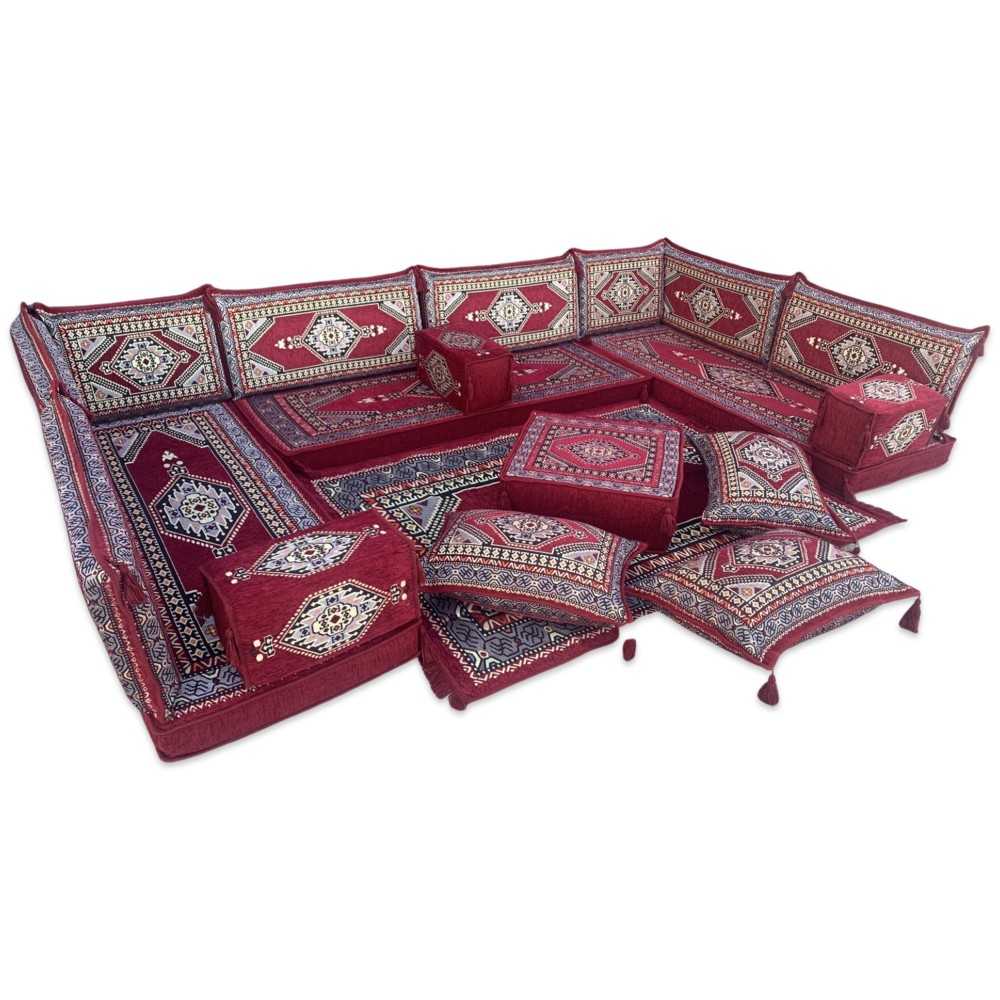 PALACE Burgundy 19-Piece Modular U-Shaped Floor Sofa Set