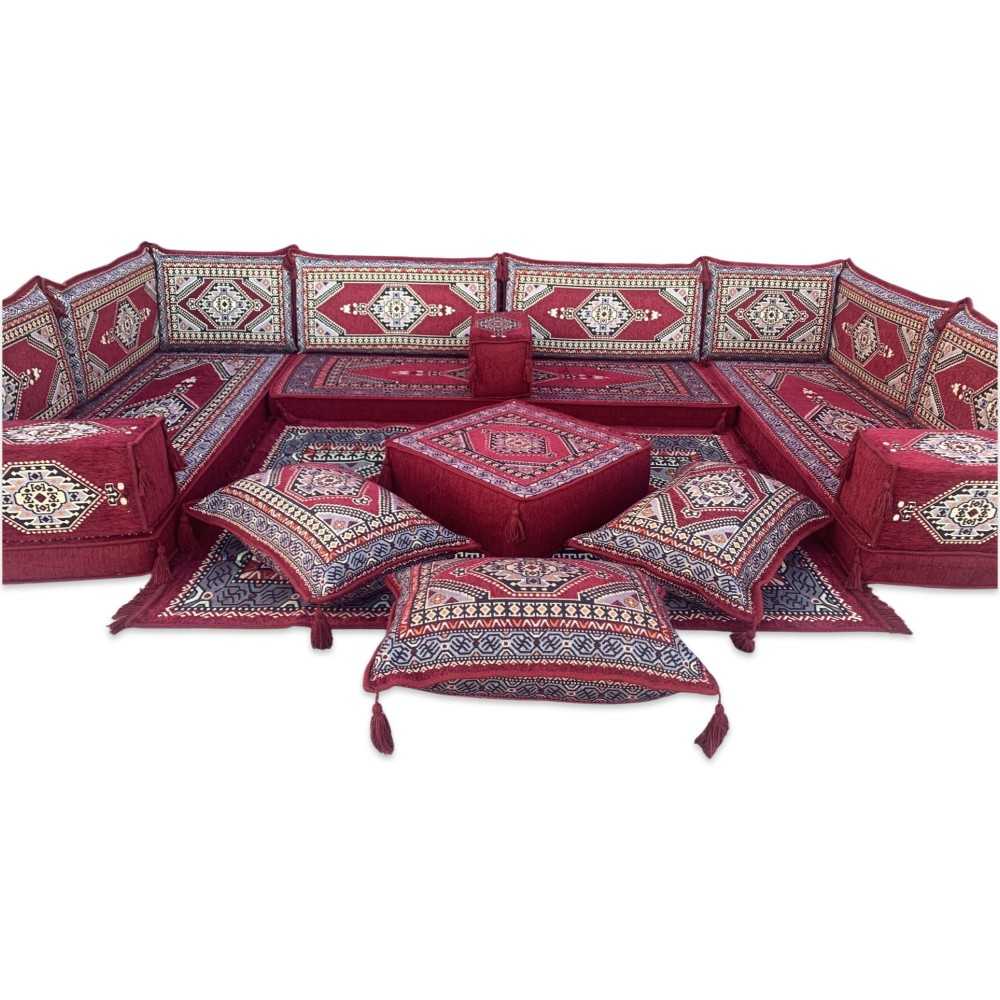 PALACE Burgundy 19-Piece Modular U-Shaped Floor Sofa Set