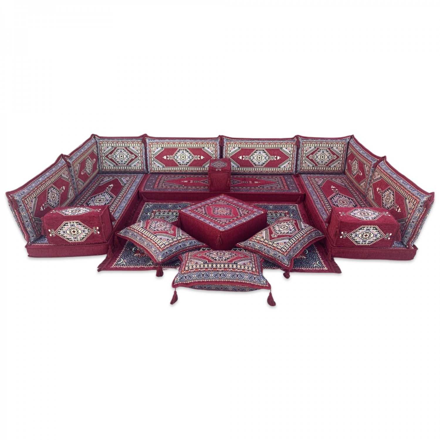PALACE Burgundy 19-Piece Modular U-Shaped Floor Sofa Set