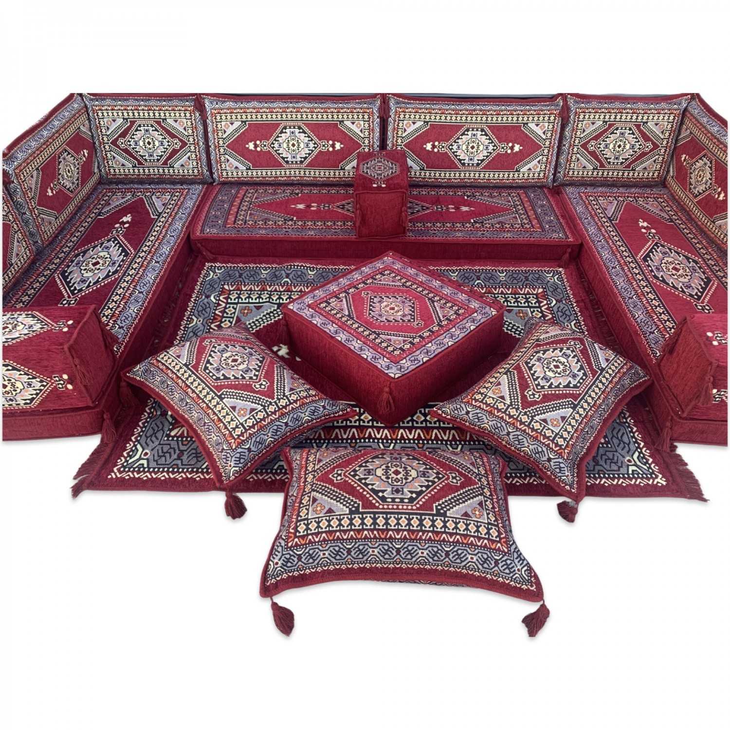 PALACE Burgundy 19-Piece Modular U-Shaped Floor Sofa Set