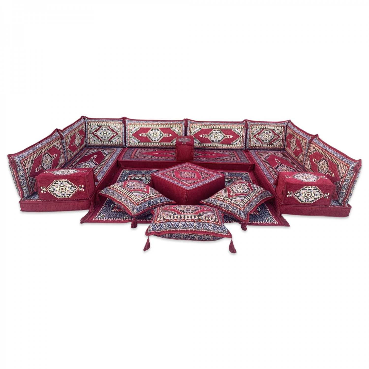 PALACE Burgundy 19-Piece Modular U-Shaped Floor Sofa Set