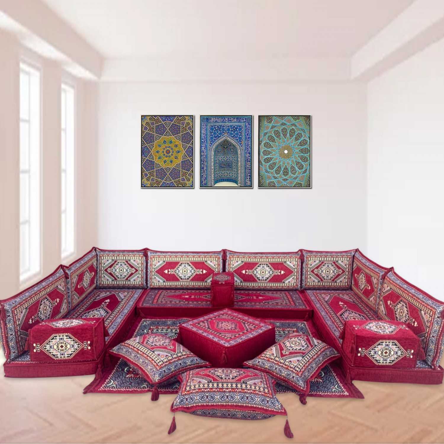 Modular U-shaped Floor Sofa Set Sectional Arabic Majlis Sofa Set Spirit  Home Interiors