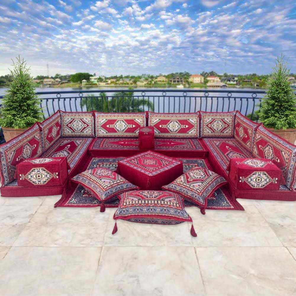 PALACE Burgundy 19-Piece Modular U-Shaped Floor Sofa Set