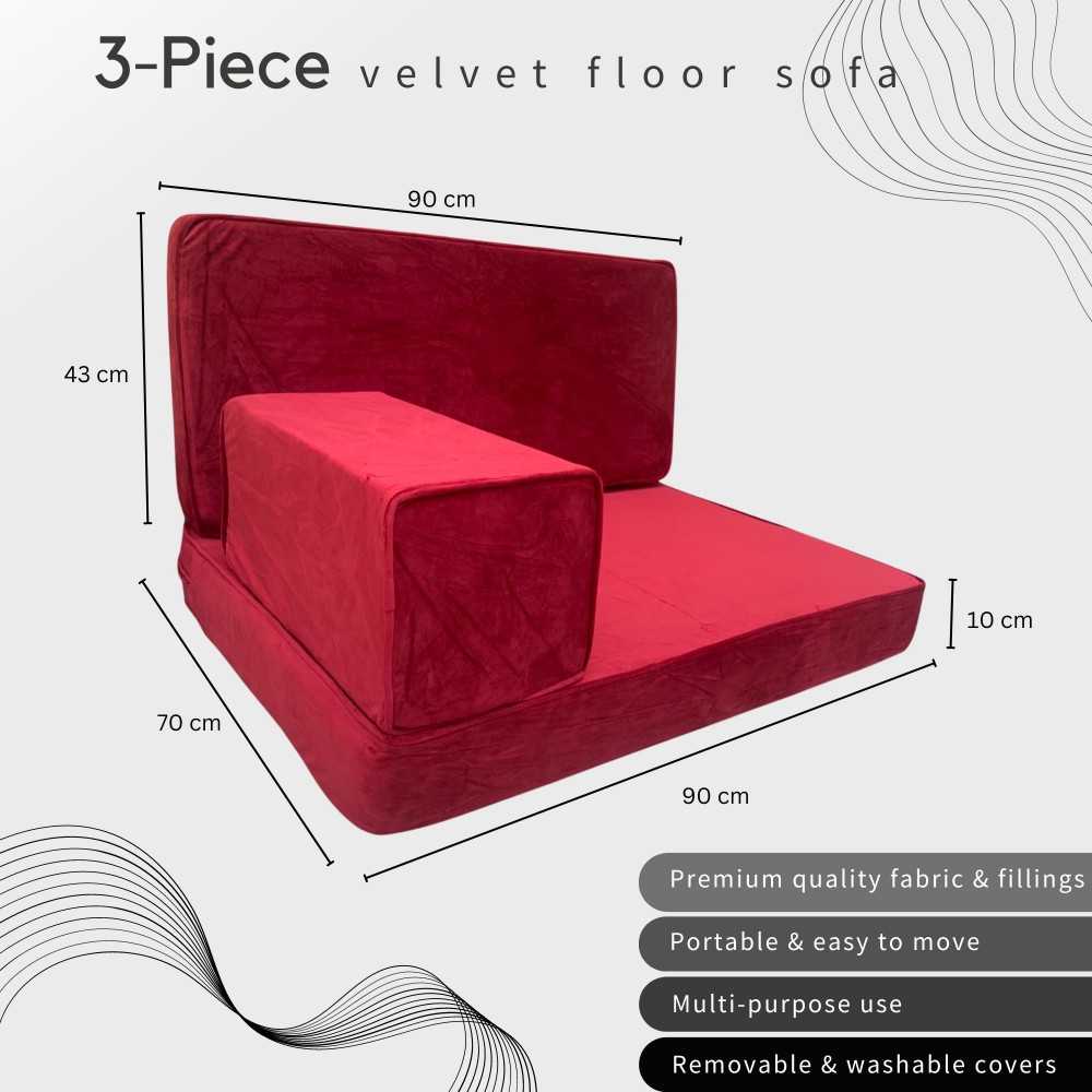 PLUSH Venetian Red Velvet Single Seater Floor Sofa Set