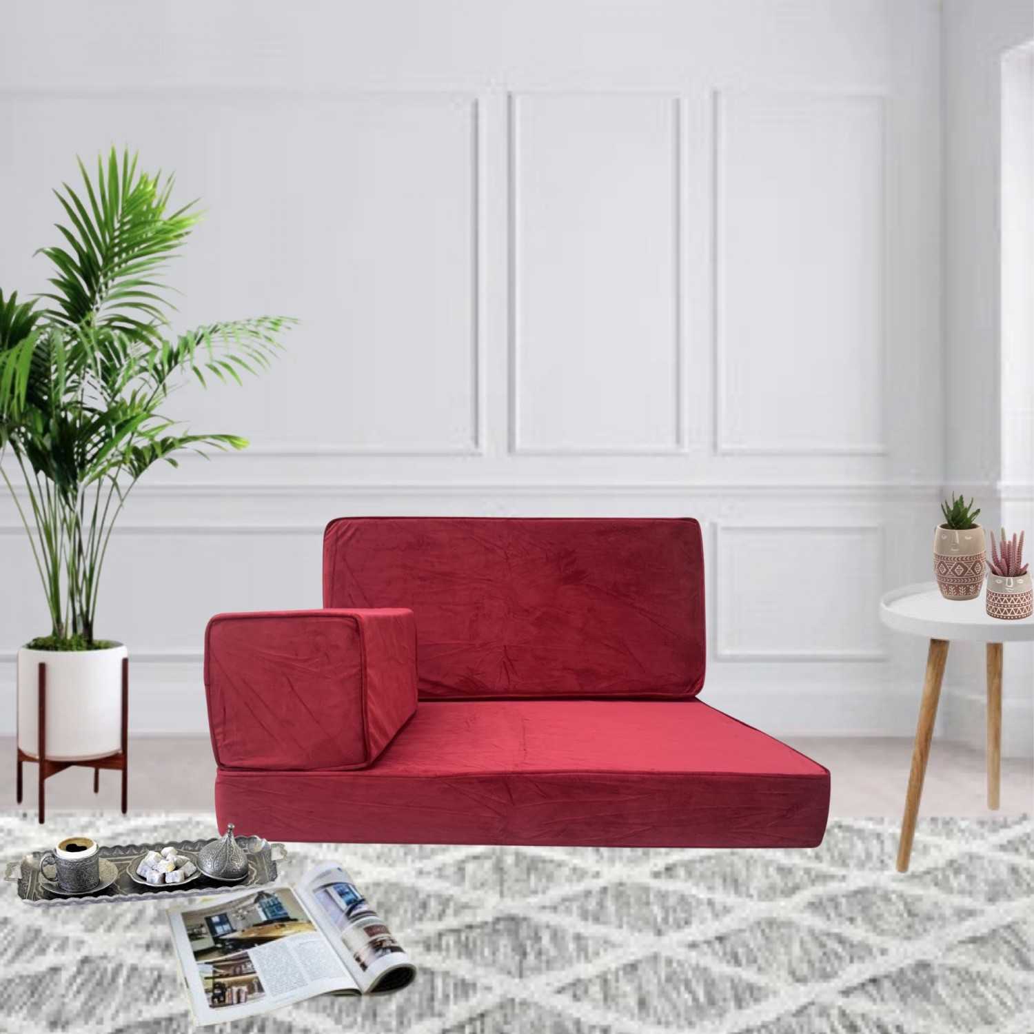 PLUSH Venetian Red Velvet Single Seater Floor Sofa Set