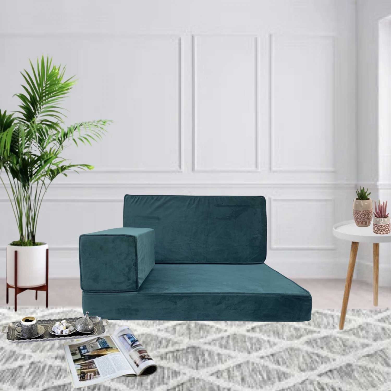 PLUSH Forest Green Velvet Single Seater Floor Sofa Set