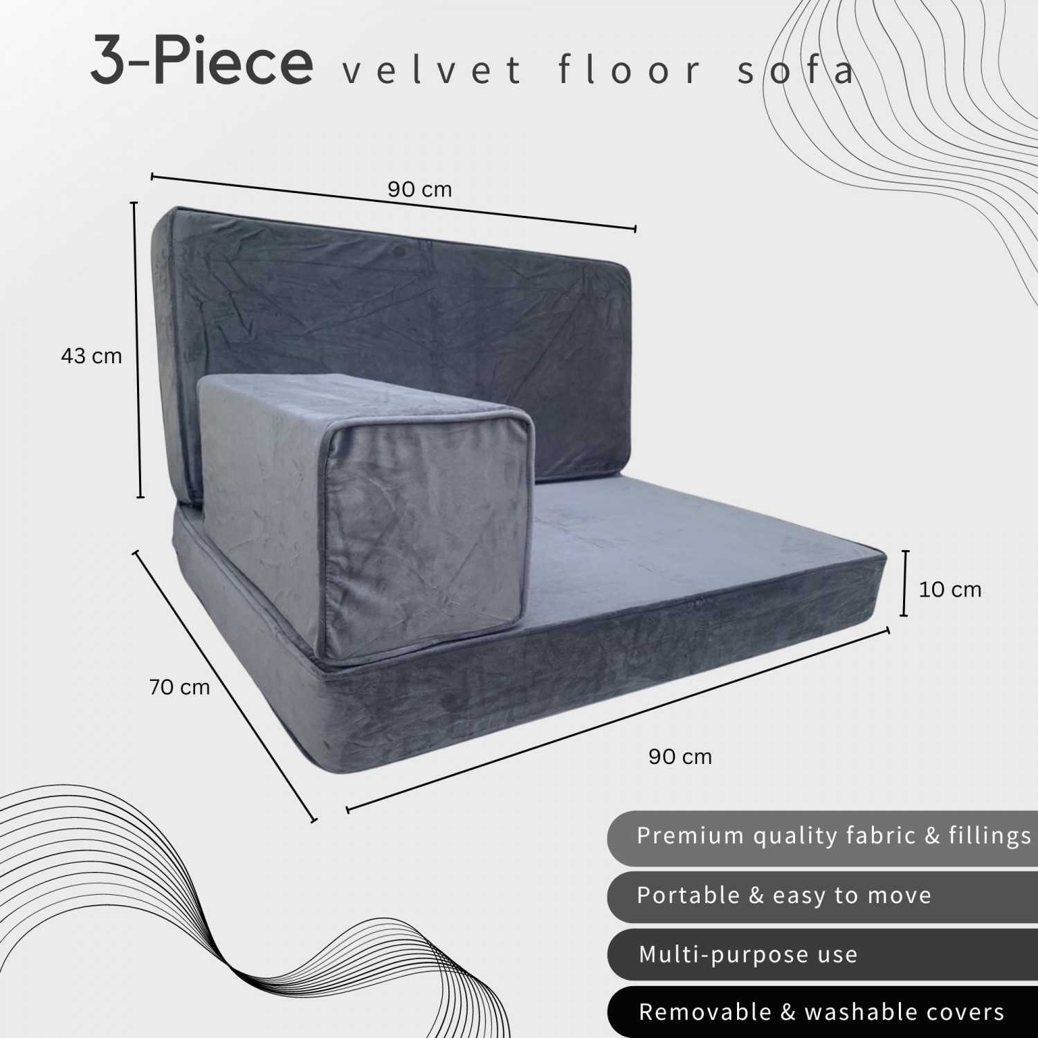 PLUSH Velvet Floor Seating Sofa Bench Cushions