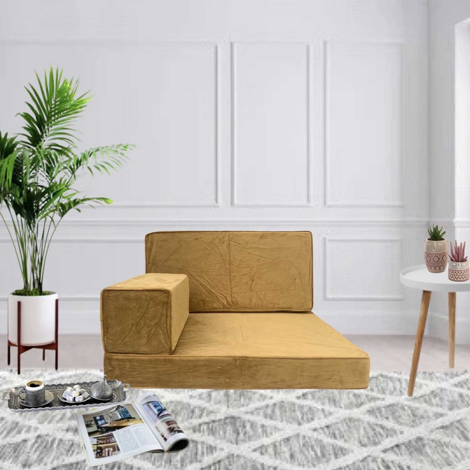 PLUSH Antique Gold Velvet Single Seater Floor Sofa Set PLUSH Antique Gold Velvet Single Seater Floor Sofa Set