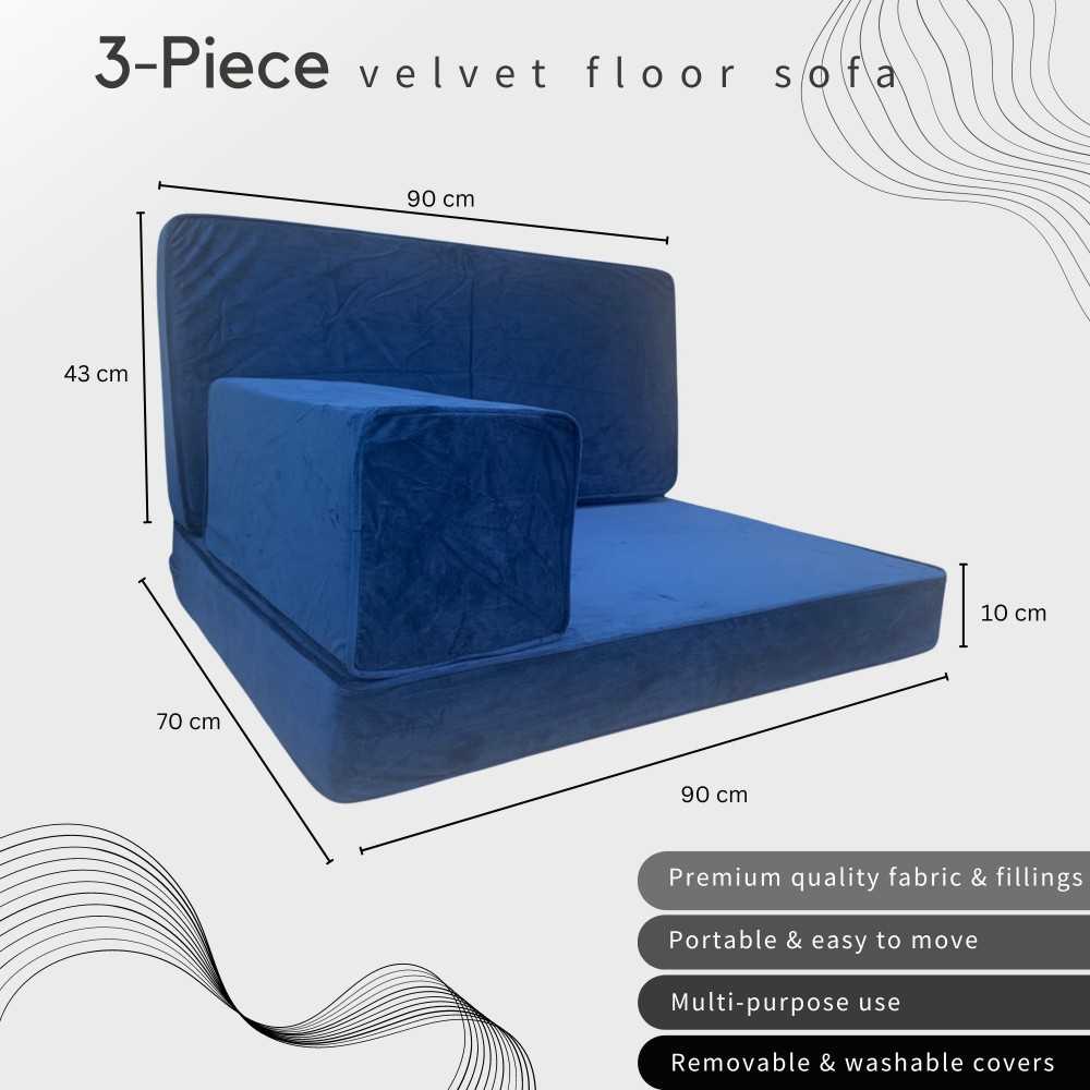 PLUSH Midnight Navy Velvet Single Seater Floor Sofa Set