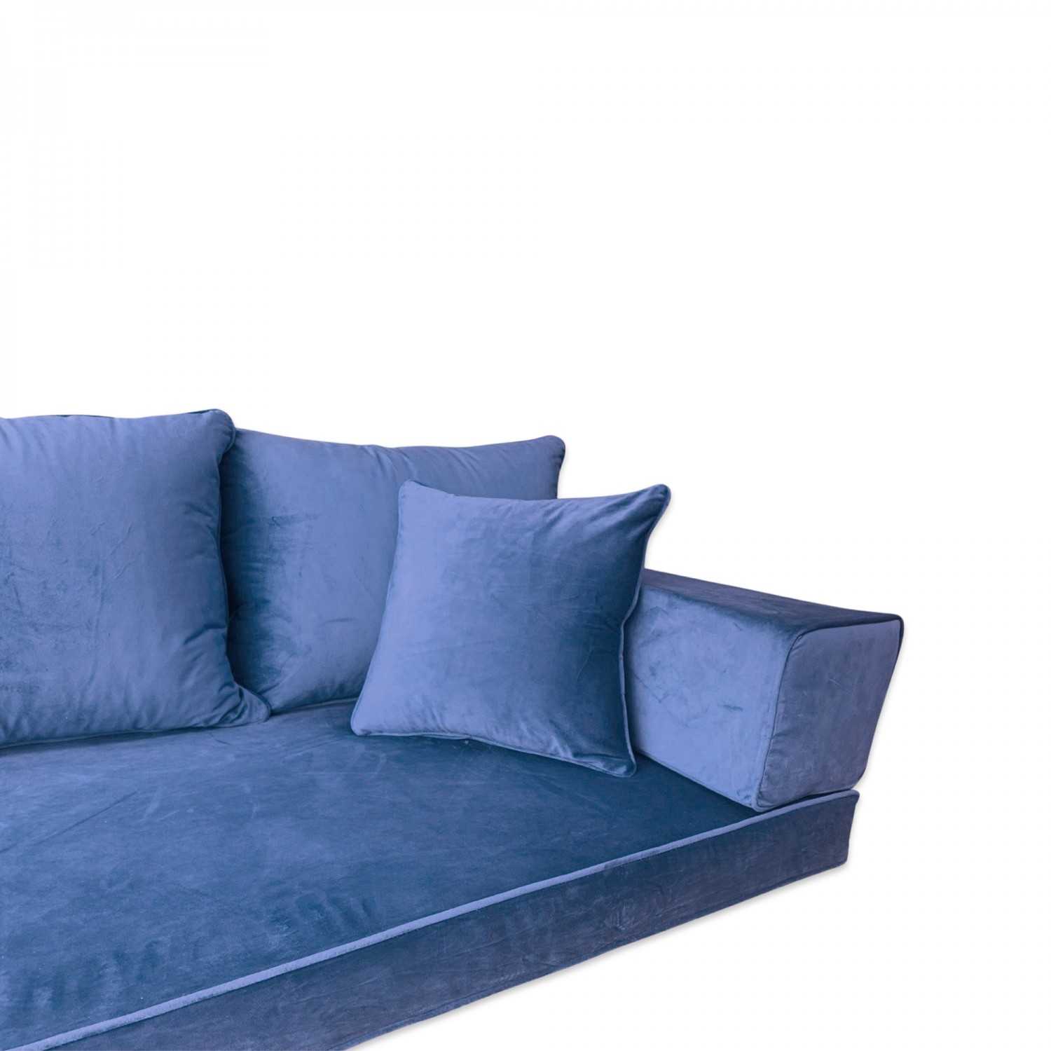 PLUSH Midnight Navy Velvet Three Seater Floor Sofa Set