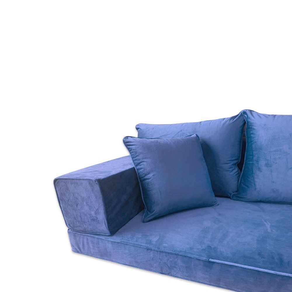 PLUSH Midnight Navy Velvet Three Seater Floor Sofa Set