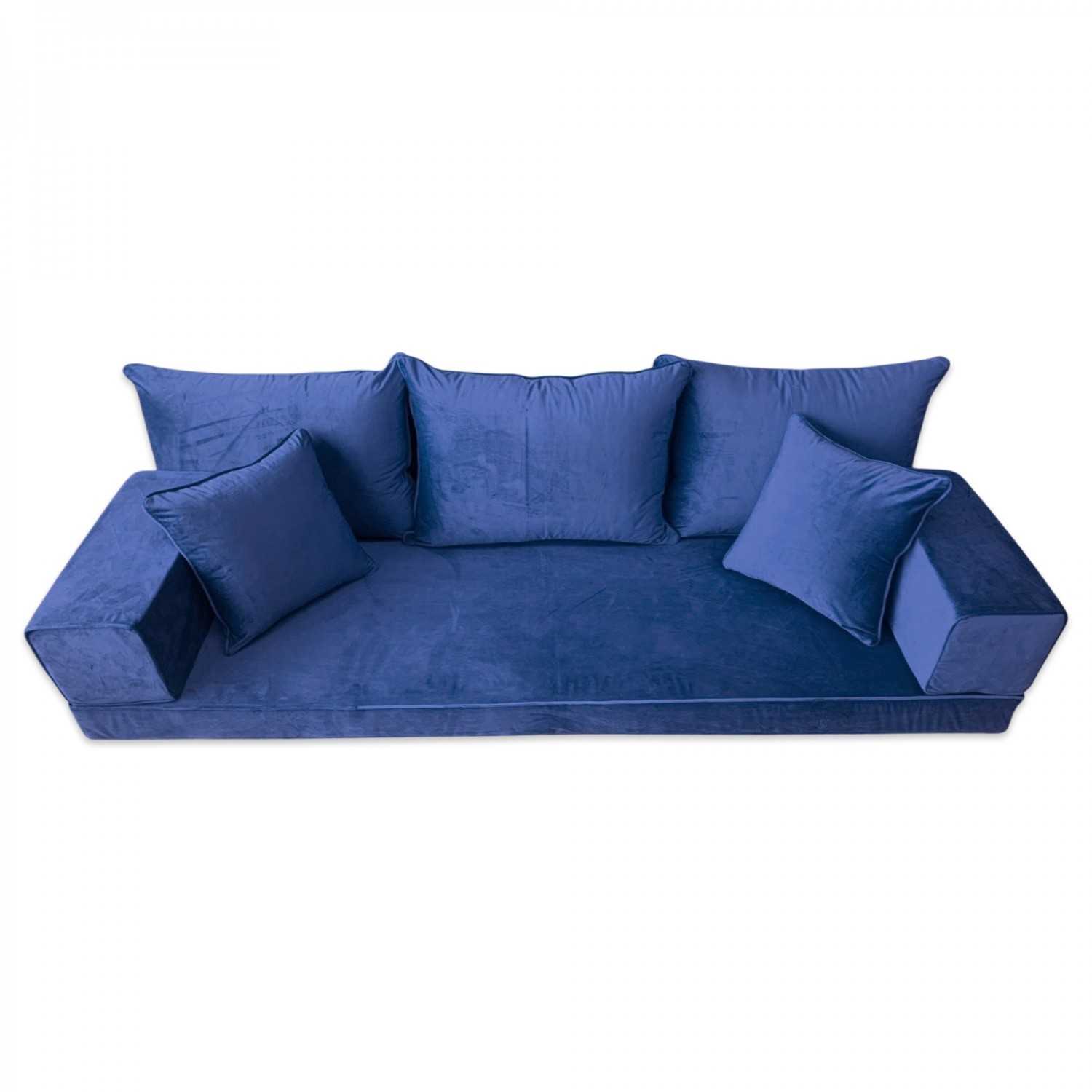 PLUSH Midnight Navy Velvet Three Seater Floor Sofa Set