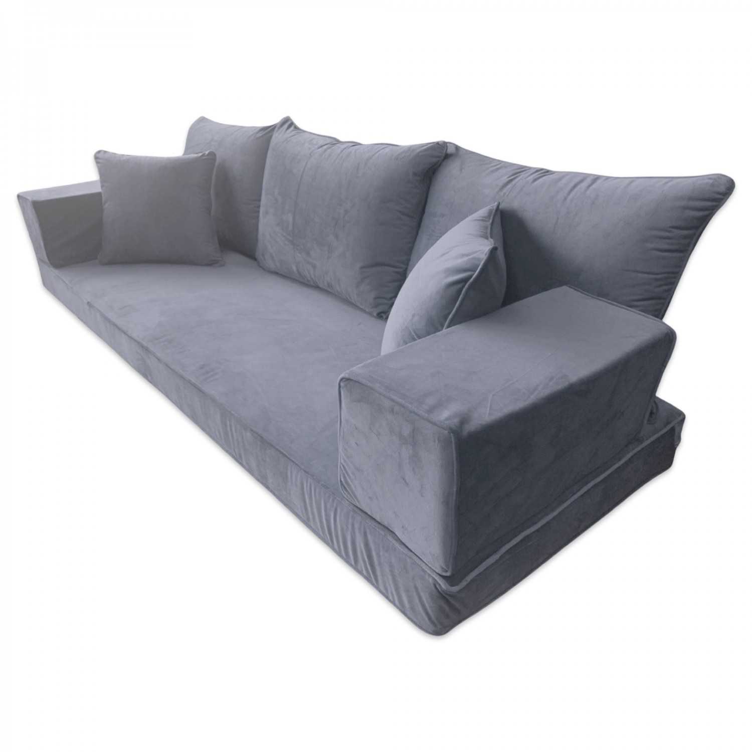 PLUSH Ash Grey Velvet Three Seater Floor Sofa Set