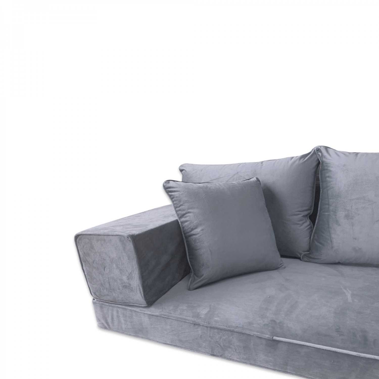 PLUSH Ash Grey Velvet Three Seater Floor Sofa Set