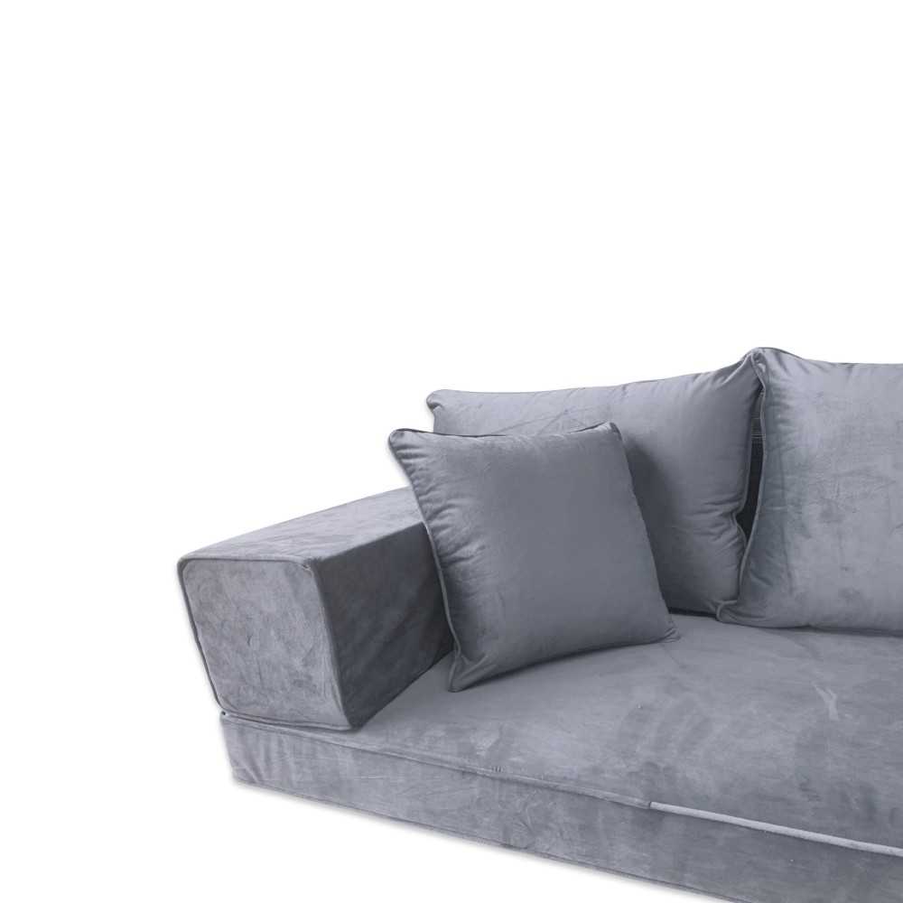 PLUSH Ash Grey Velvet Three Seater Floor Sofa Set