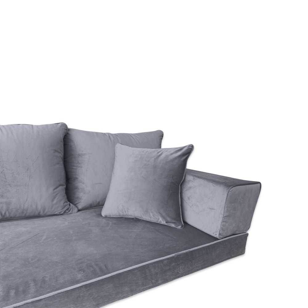 PLUSH Ash Grey Velvet Three Seater Floor Sofa Set