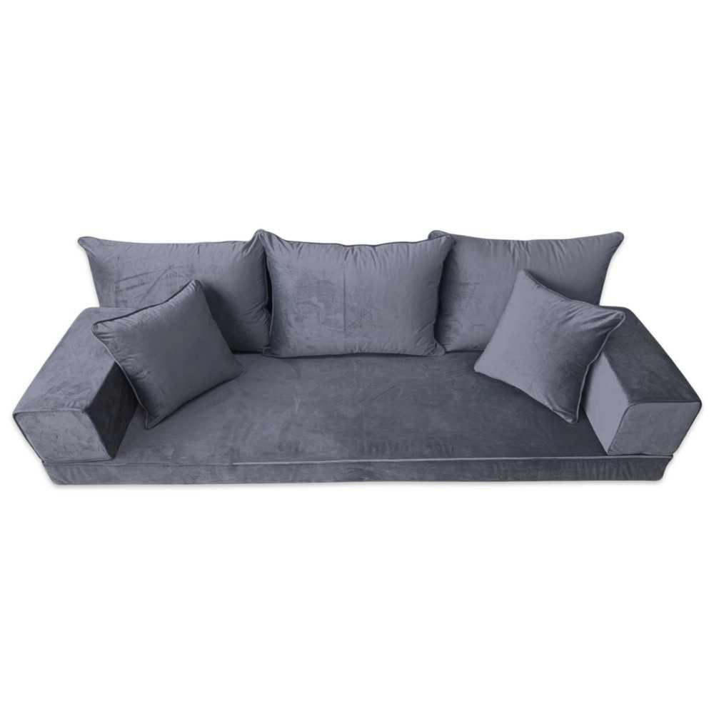 PLUSH Ash Grey Velvet Three Seater Floor Sofa Set