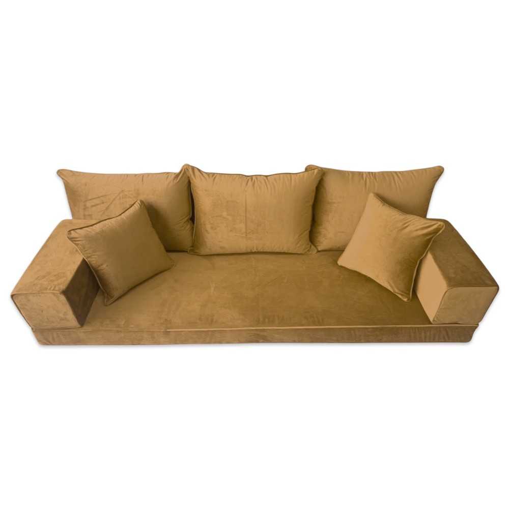 PLUSH Antique Gold Velvet Three Seater Floor Sofa Set