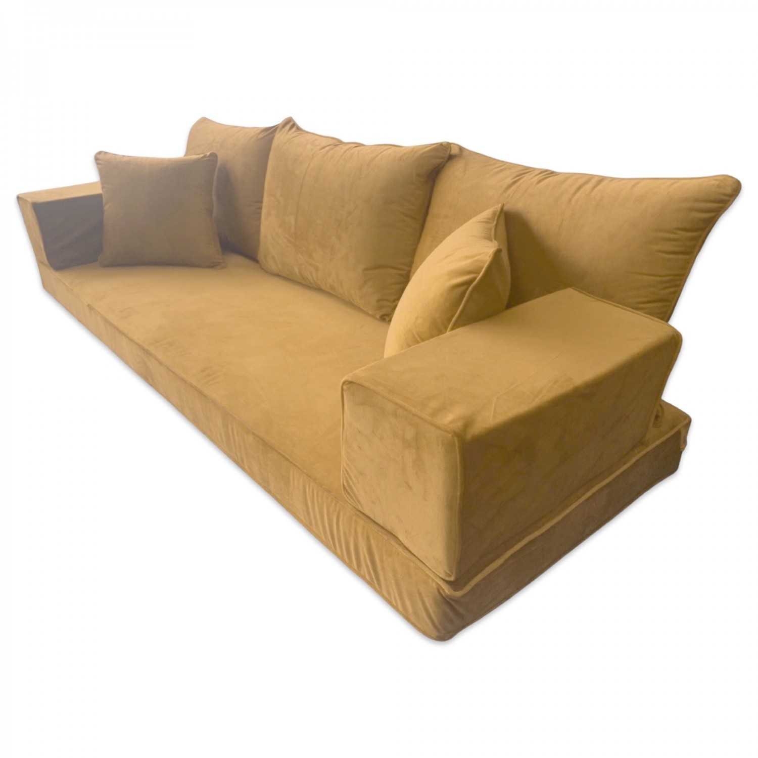 PLUSH Antique Gold Velvet Three Seater Floor Sofa Set