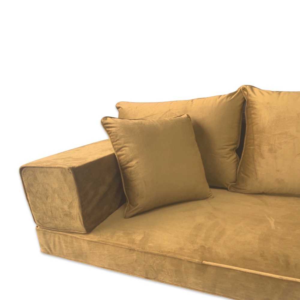 PLUSH Antique Gold Velvet Three Seater Floor Sofa Set