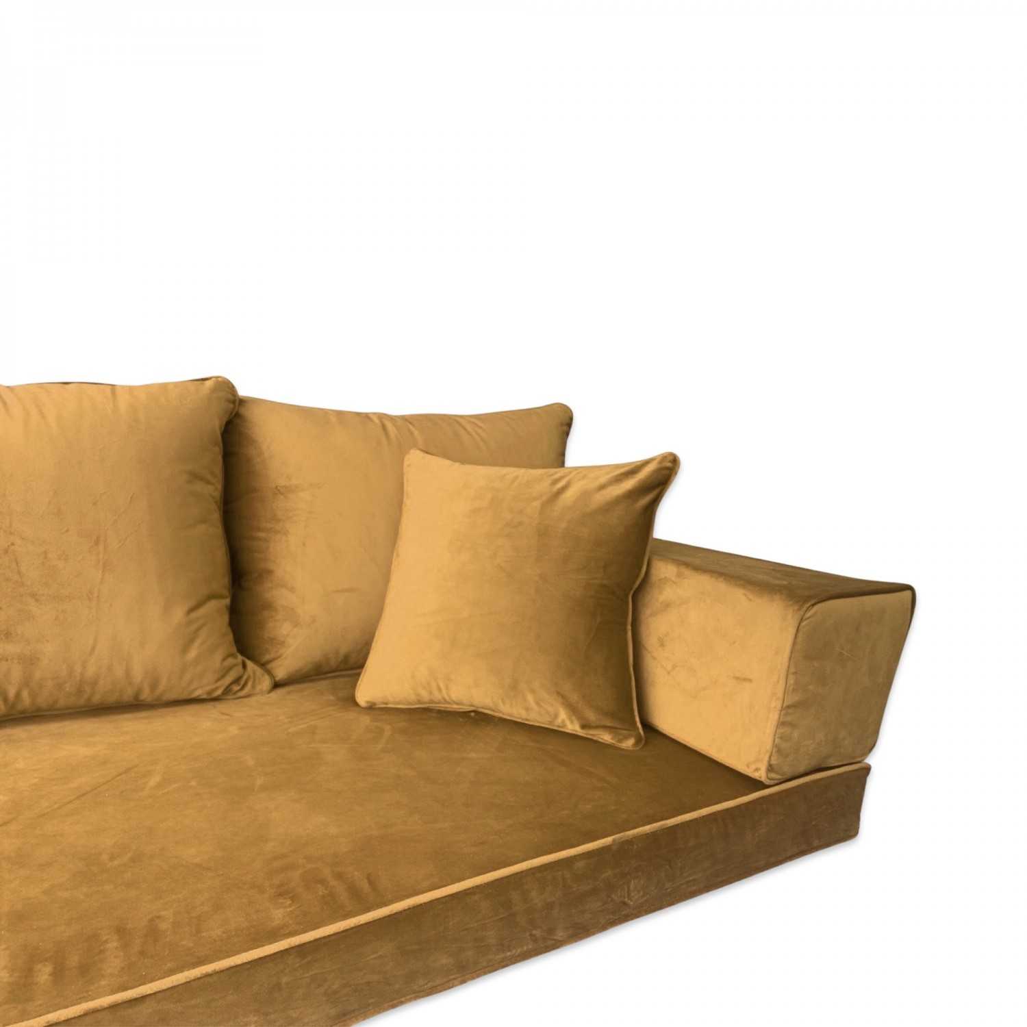 PLUSH Antique Gold Velvet Three Seater Floor Sofa Set