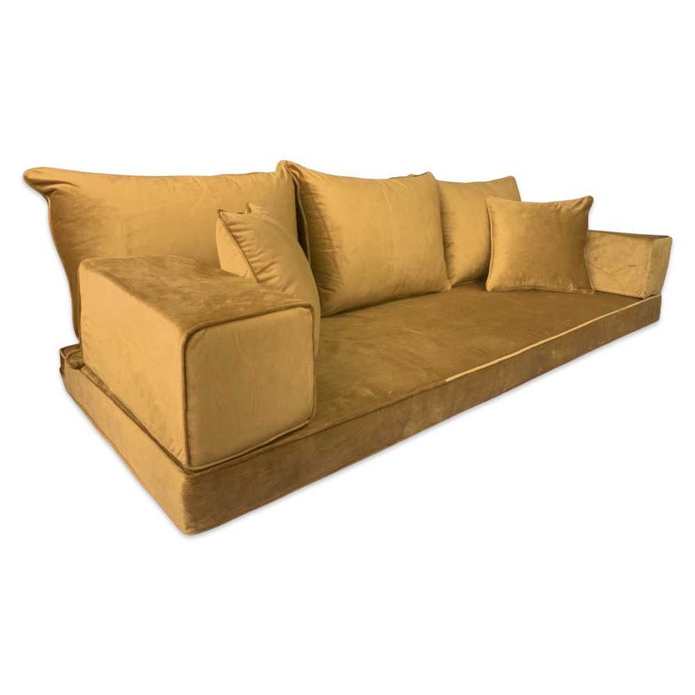 PLUSH Antique Gold Velvet Three Seater Floor Sofa Set