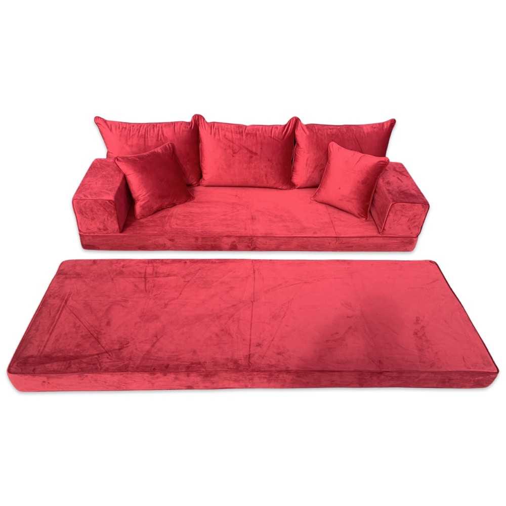 PLUSH Venetian Red Velvet Dual Base Floor Sofa Set