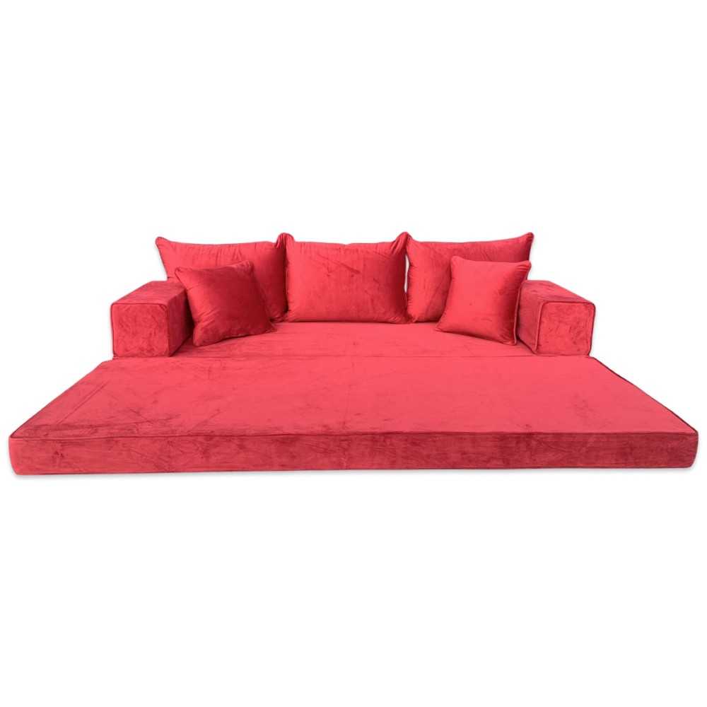 PLUSH Venetian Red Velvet Dual Base Floor Sofa Set