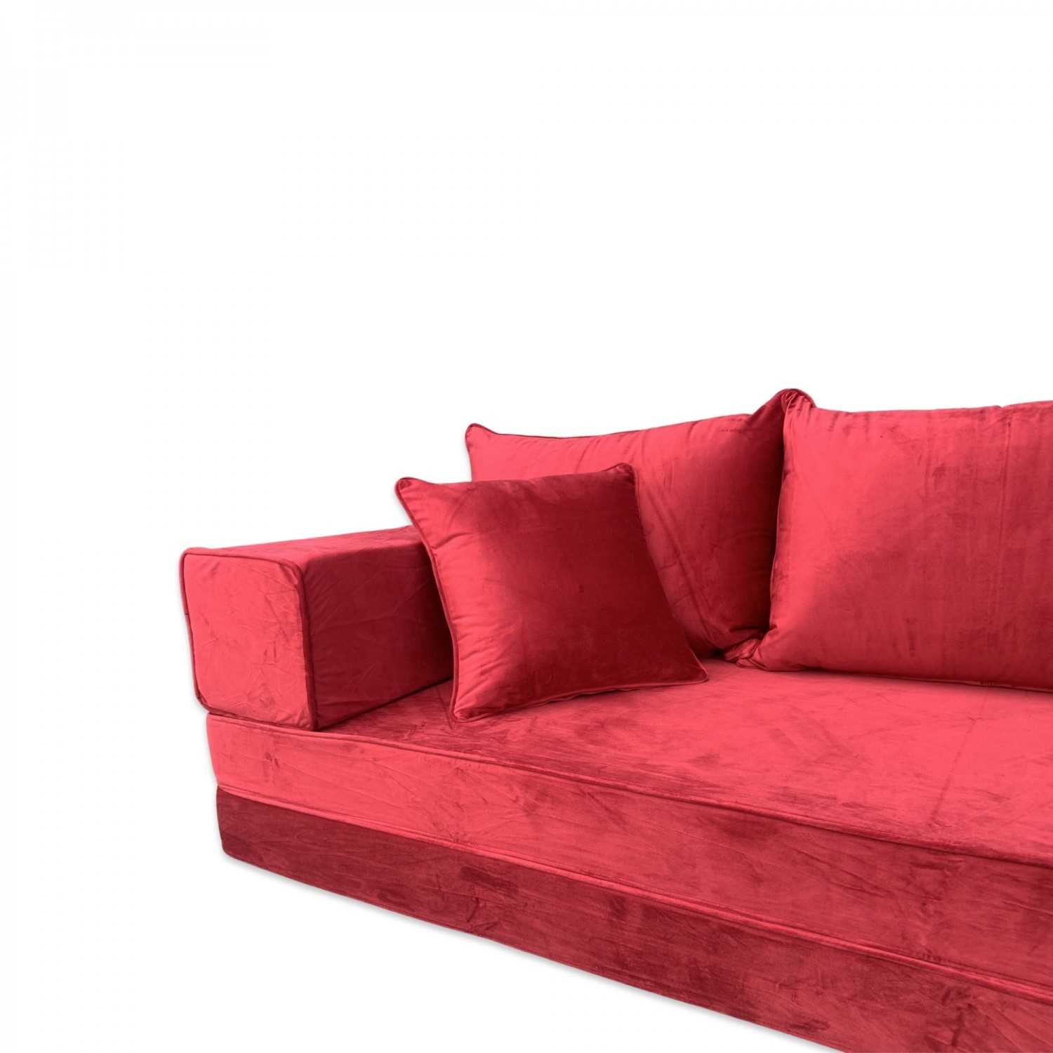 PLUSH Venetian Red Velvet Dual Base Floor Sofa Set