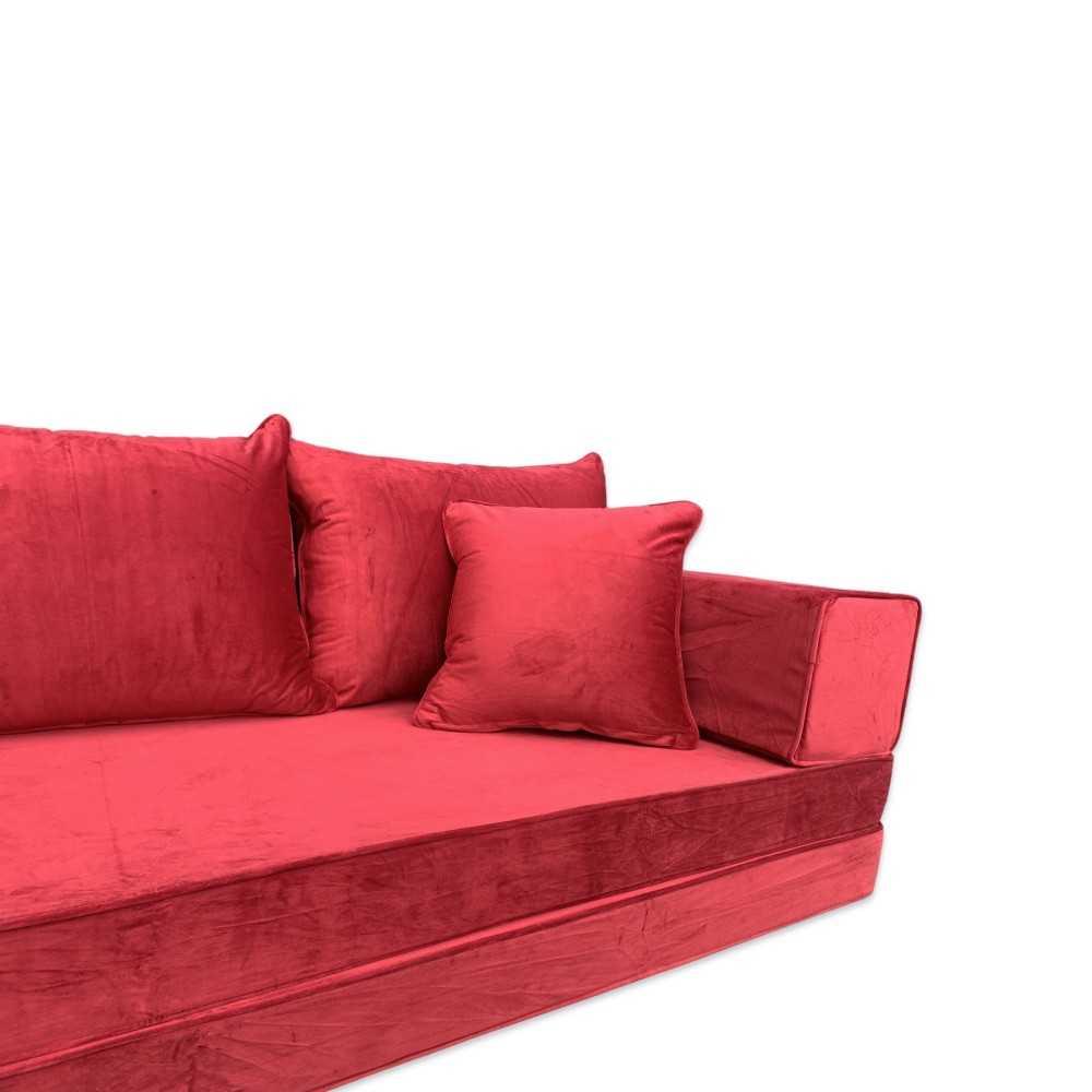 PLUSH Venetian Red Velvet Dual Base Floor Sofa Set