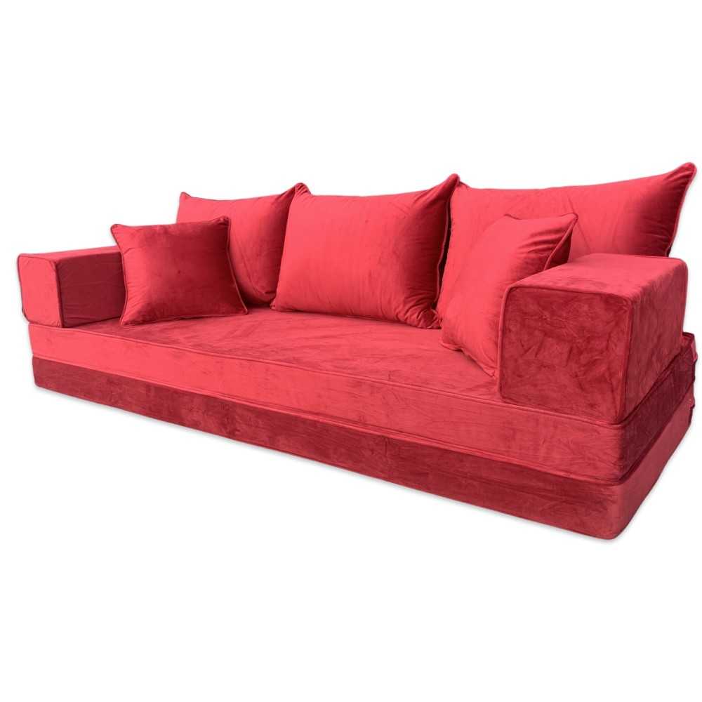 PLUSH Venetian Red Velvet Dual Base Floor Sofa Set