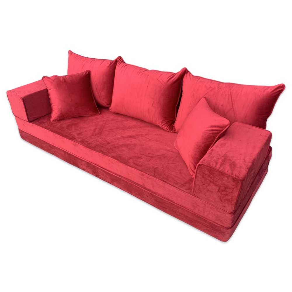 PLUSH Venetian Red Velvet Dual Base Floor Sofa Set