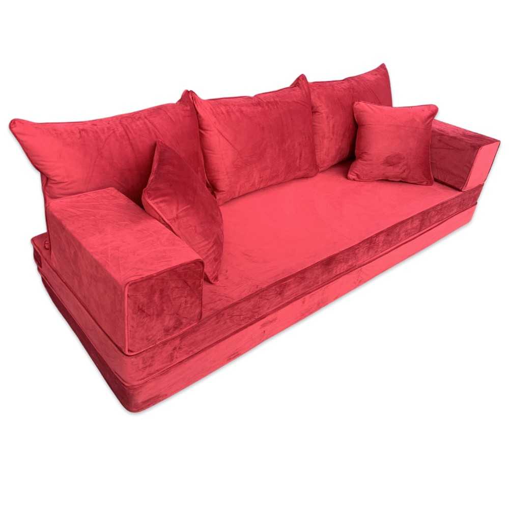 PLUSH Venetian Red Velvet Dual Base Floor Sofa Set