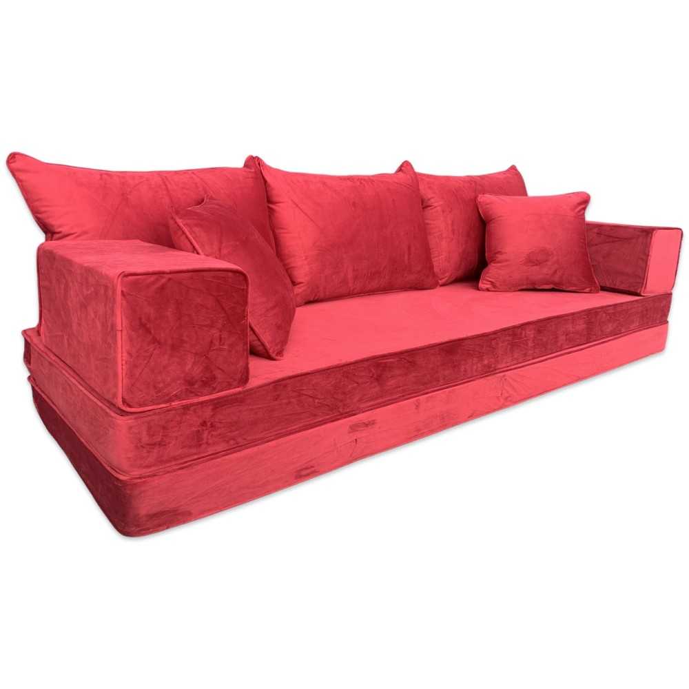 PLUSH Venetian Red Velvet Dual Base Floor Sofa Set