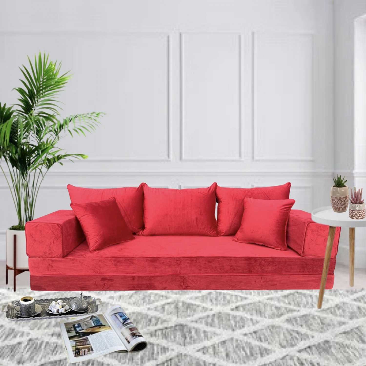 PLUSH Venetian Red Velvet Dual Base Floor Sofa Set