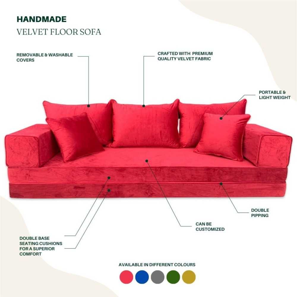 PLUSH Venetian Red Velvet Dual Base Floor Sofa Set